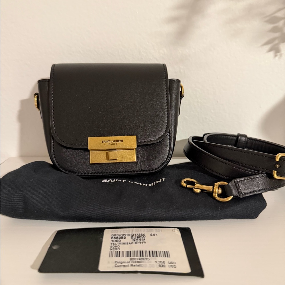 Saint Laurent Black Mini Betty CrossbodyBag with Gold Accents